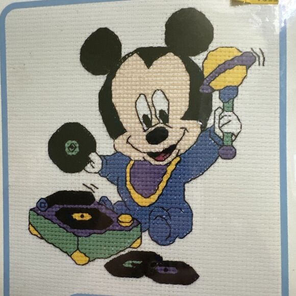 Mickey Mouse Disney Babies Cross Stitch Kit Shake Rattle Roll record player NEW - Picture 2 of 3